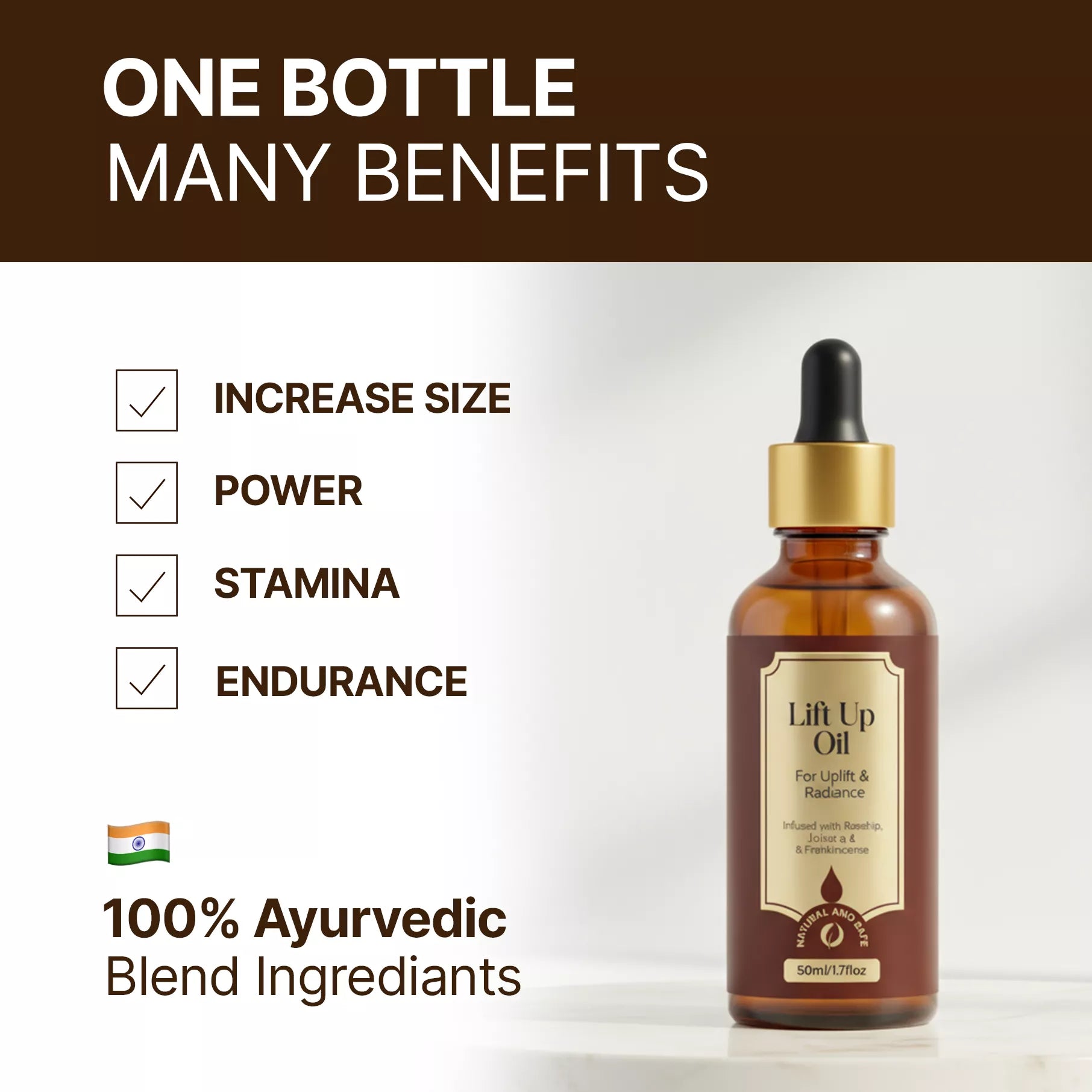 Lift Up Oil For Men - Massage Oil For S3X & Power - Ashwagandha & Shilajit (50ML)