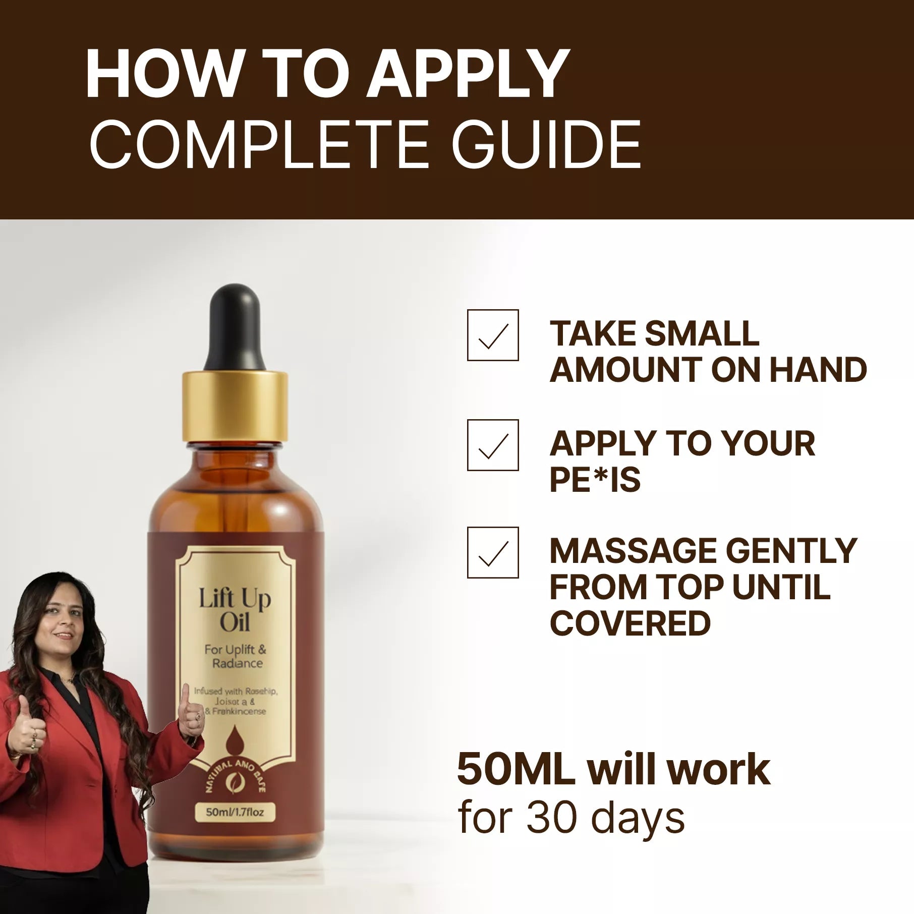 Lift Up Oil For Men - Massage Oil For S3X & Power - Ashwagandha & Shilajit (50ML)